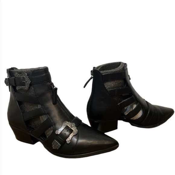 Nine West ankle Boots leather motorcycle black NWCarrillo shoe zip boot Sz 8M - Picture 7 of 16